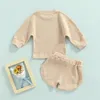 Ensembles de vêtements pour bébé unisexe Baby Kid Set Solid Cotton Waffle Offits Kids Color Half Mancheve Round Cou T-shirt Short