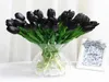 PU real touch artificial black rose tulip gorgeous latex flower stamens wedding fake flower dcor home party memorial 15PCSLOT9311451
