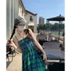 Casual jurken Teal plaid maxi jurk dames zomer Frans roze roze hoge taille slip preppy Engelse midi rok 2024 Koreaanse kleding