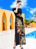 Feestjurken bodycon jurk patchwork vleugel sashes avond sexy split printing potlood brokaat vrouwen kleding bloemen korte mouw