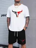 Men's Tracksuits 100% pure cotton mens summer short T-shirt+shorts set Y240508