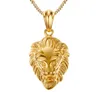 Billig 18k guldpläterad vintage mens rostfritt stål lejonhuvud Rhinestone hänge halsband dropship6218277