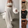 Langarm trendy hautfreundliche Strickjacke Tube Top Wide Lein Hosen Tracksuit Homewear Set für Party