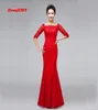 Dongcmy Luxury Bridal Red Color 2018 Vestido de noite de decote formal de decote formal Bandagem de manga média vestido de festas do vestido8238344