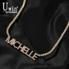 Uwin Custom Mini Letter Souding 2 mm Nom de la chaîne de tennis Colliers de pendentif pour femmes Full Iced Out CZ Fashion Hip Hop Jewelry Gift