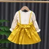 Kız elbiseler çocuk kız elbise Kore tarzı gündelik uzun kollu yürümeye başlayan elbise moda prenses kostüm kız bebek kıyafetleri zarif balo elbisesi a846
