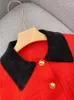 Dzianinowa dzianinowa swetnia czerwona kurtka jesienna „Lips Like Cherry Red” luksusowa francuska francuska lapa świąteczna