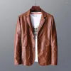 Men's Jackets Leather Jacket 2024 Trend Solid Color Business Casual Slim Fit Handsome V-neck Suit Clothing Spring