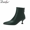 Boots Daitifen Black Women Ankle Woman Thin High Heel Fashion Pointed Toe Zipper Winter Women's Shoes Leather White Short