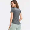 Lu Summer T-Shirt Tee Women Tight Yoga Short Sleeve Round Neck Sports T-shirt with Mesh High Elastic Speed Drying Running Fiess Shirt Lem