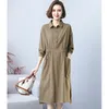 Casual Dresses Solid Vintage for Women 2024 Loose Cotton Polo Collar Long Sleeve Office Lady Pleated Vestidos Femme