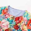Unizera Autumn Product Womens Fashion Edition Round Neck Stripe Panneau Imprimé Retro Mandteted Cotton Coat 240508