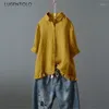 Women's Blouses Women Casual Versatile Shirts Single-breasted Short Ruffle Sleeves Solid Top Thin Summer Lady Simple Harajuku Linen Loose