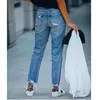 Jeans femininos Ladies calças retas Sexy Ripped Riped Women Slimming Women Women Women calça jeans de outono casual feminino azul