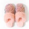 Pantoufles paillettes en peluche pantoufle pour femmes filles mode kawaii moelleuse hiver chaude dessin animé girafe house drôle chaussure