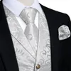 Herrenanzug Weste Schwarz Silber Paisley Blumen Gothic Weste Party Kleider Victorian Tie Set Groomman für Hochzeit 240507