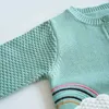 Set Childrens and Girls Abbigliamento carino griglie verde griglie ragazzo ricamato Rainbow Cardigan Cotton Autumn Children da 2 a 7 anni Q240508