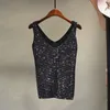 Kadın Tankları Seksi Sequin Tank Tops Dantel Yukarı V yaka ceket Basic Camis Vest 2024 Moda Kadın Giyim Üst Korse N827