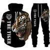 Tracksuits voor heren Cool Tiger 3D Animal Print Hoodie+Pants Set lange mouw Zipper Mens Sportswear paar Set Two Piece Jogging Setl2405