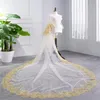Bridal Veils 2021 Applicques Wedding Veil Gold Lace Edge Long Accessories 3 5 Meter White Ivory Tulle 286e