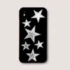 Études de téléphone portable Cool Silver Star Gloss Black Fashion Téléphone Fashion pour iPhone 15 14 13 Pro Max 11 12 Mini XR XS Max 7 8 Plus couverture de cas d'amortisseur J240509