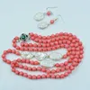 Necklace Earrings Set 2 Rows 7mm Natural Coral Baroque Pearl Giving Women The Most Beautiful Gift 18-20 "