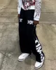 Y2K Hip Hop American szeroko nogi spodnie gotycka dekoracja zamka błyskawicznego HARAJUKU Wzór nadruków streetwearu bawełna menu proste nogi 240507