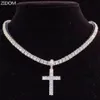 Colliers pendants hommes Collier de croix hip hop avec chaîne de tennis zircon 4 mm glacée