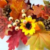 Couronnes de fleurs décoratives couronnes fructueuses artificielles Sunflower d'automne et feuilles tombées de la ferme de porte de la ferme pour Halloween Home Decoration