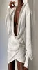Women039s Шифоновое платье Один белый цвет глубокие V -шейные плиссированные дно