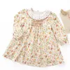 Robes de fille Labi Baby Girls Robe Broidered Ruffle Collar Sweetheart Robe Automne Fleur Imprimé Long Manche à manches