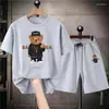 Herren Trailsuits 2024 Sommer T -Shirt -Set Männer Funny Bear Print Baumwoll -Tracksuit Outfits Man Sportswear Hip Hop Streetswear Trend 2 Stück