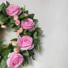 Dekorative Blumen Kränze künstlicher weißer Rosenkranzgrünblätter Eukalyptus Girlande gefälschte Blumenkranz für Türdekoration Wohnheimdekoration