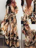 Femmes boho enveloppement d'été robe lond vacances maxi lâche du soleil lâche imprimé floral vneck manches longues robes elegante cocktail 8587339