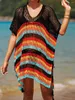 Summer Women's Sexy Holiday Strip Strip Bikini Cover-Ups Beach Knitting Cavo Cash Through Bat Maniche