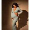 Abiti di maternità 2023 Nuovo BodyCon a maniche lunghe Maternity Maxi Abito elastico perfetto per la doccia per bambini Abito elastico in gravidanza per servizi fotografici T240509