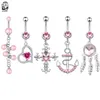 Anéis do umbigo nova série rosa Golou a barriga anéis de coração de zircão cruzado de zircão curvo Piercing da barriga para mulheres jóias corporais 1.6mm*10mm D240509
