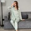 Yüksek kaliteli pijama Set Kadınlar Erkekler Yaz Buz İpek Uzun Kollu Pantolon İnce Saten Homewear Takım Erkek Famle Çift Pijama Teen 240428