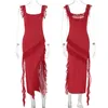 Giyu sexy ruches zomerjurk voor dames elegante club avond feestjurken schuine nek split rood zwart rood lange vestidos 240509