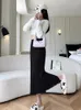 スカートソリッドエレガントニットタッセルスプリットロングスカート女性秋のオフィスレディーススリムレジャーラップヒップシックな韓国ファッション