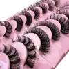 I9QW False Eyelashes 10 par långa 3D -mink falska ögonfransar fluffiga volym tjock och mjuk rysk lockig ögonfransväska D240508