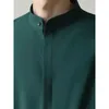 Herrklänningskjortor koreanska mode män affärer avslappnad slät skjorta vår sommar ny dold spänne solid mångsidig avslappnad lös långärmad topps d240427