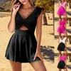 Women's Swimwear Sexy Bikinis Dress Swimsuit Ruffled One Piece V Neck Control Cutout High Waisted Bathing Suit Bikini Set Bottoms