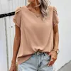 T-shirts pour femmes Femmes Elegant Casual Solid Shirt Summer Fin Loose O Col Ruffle Sleeves Shorts Tops Fashion Ladies Work Bureau Blouses