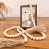 Dekorative Blumen Bauernhaus Perlen 100 cm Holzperlengirlande mit Quasten Country Boho Wand Rustikale Dekor Big Hanging Geschenke Gebet J8t4