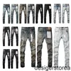 Низкие узкие мужчины джинсы складываются в ретро -черная грязная винтажная белая краска пурпурные джинсы карманные отверстия разорванные джинсы мужская мода