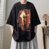 アメリカンスタイルの洗濯された古いTシャツの男の子夏の夏のルーズファッションブランド汎用ヒップホップハーフトップガーメント240426