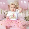 Girl's Dresses My 1st Birthday Baby Girl Birthday Dress+Bodysuit Set Pink Tutu Cake Dresses+Romper Outfits Girls Summer Clothes jumpsuitL2405