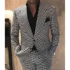 Houndstooth Groom Tuxedos Peak Adpel Wedding Tuxedo Fashion Blazer Hommes Prom Dîner / Darty Suit Veste Pantalon 0509