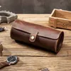 Watch Boxes & Cases Travel Case Roll Organizer Vintage Exquisite Round Shape Leather Storage Bag Unique Gifts For Father Husband Lover 302l